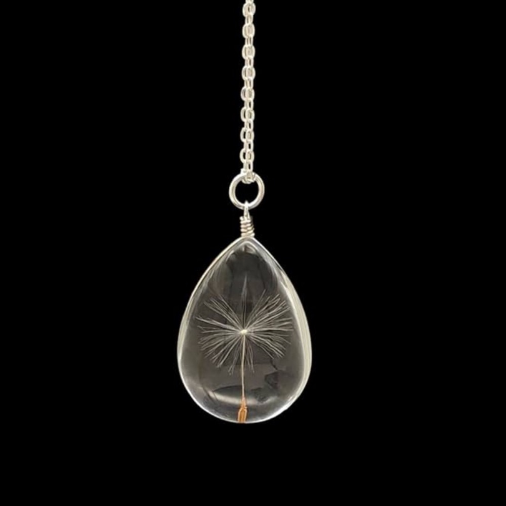 Dandelion real flower waterdrop handmade necklace